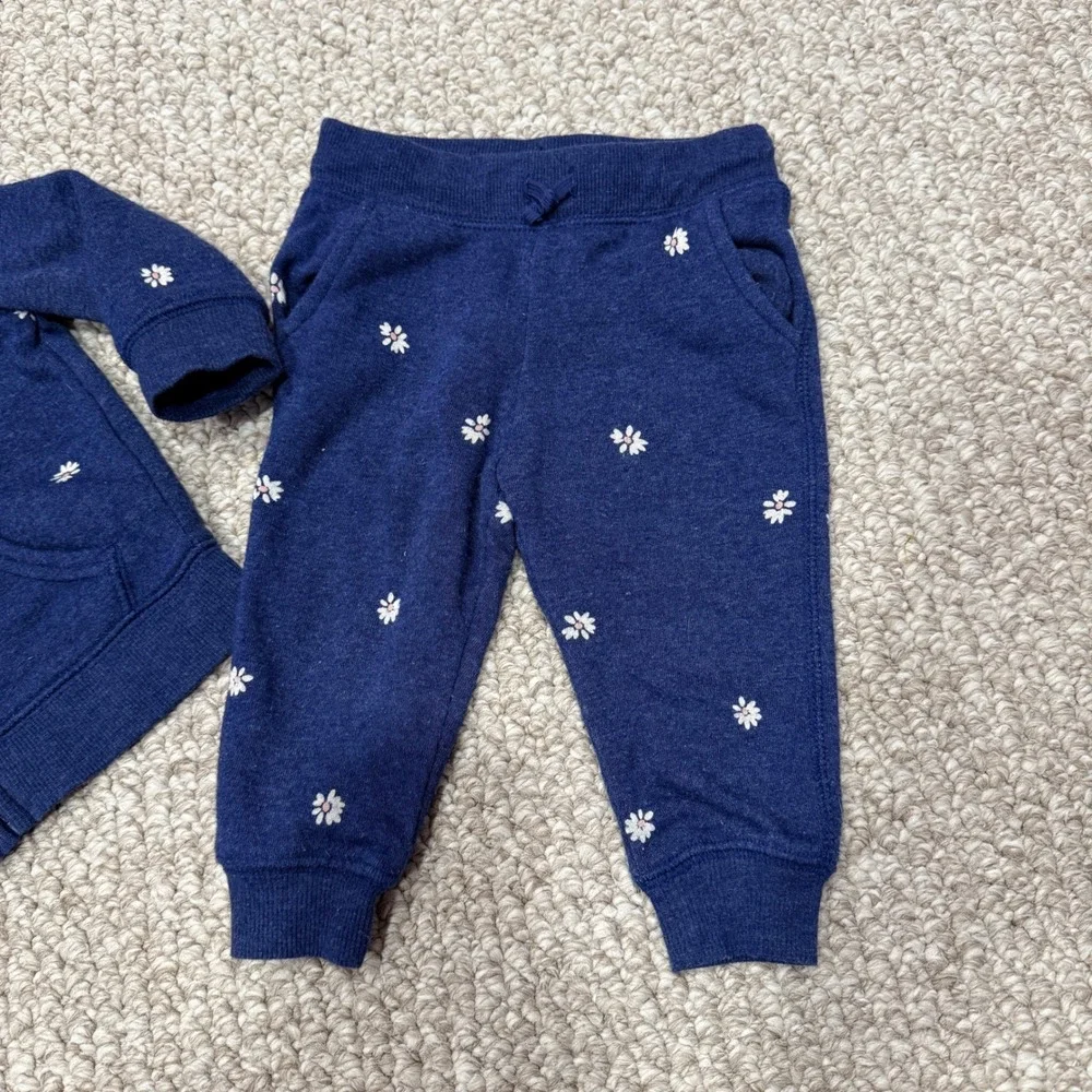 OshKosh B'gosh Navy Blue Floral Fleece Hoodie‎ & Jogger Set Baby Size 12 Months